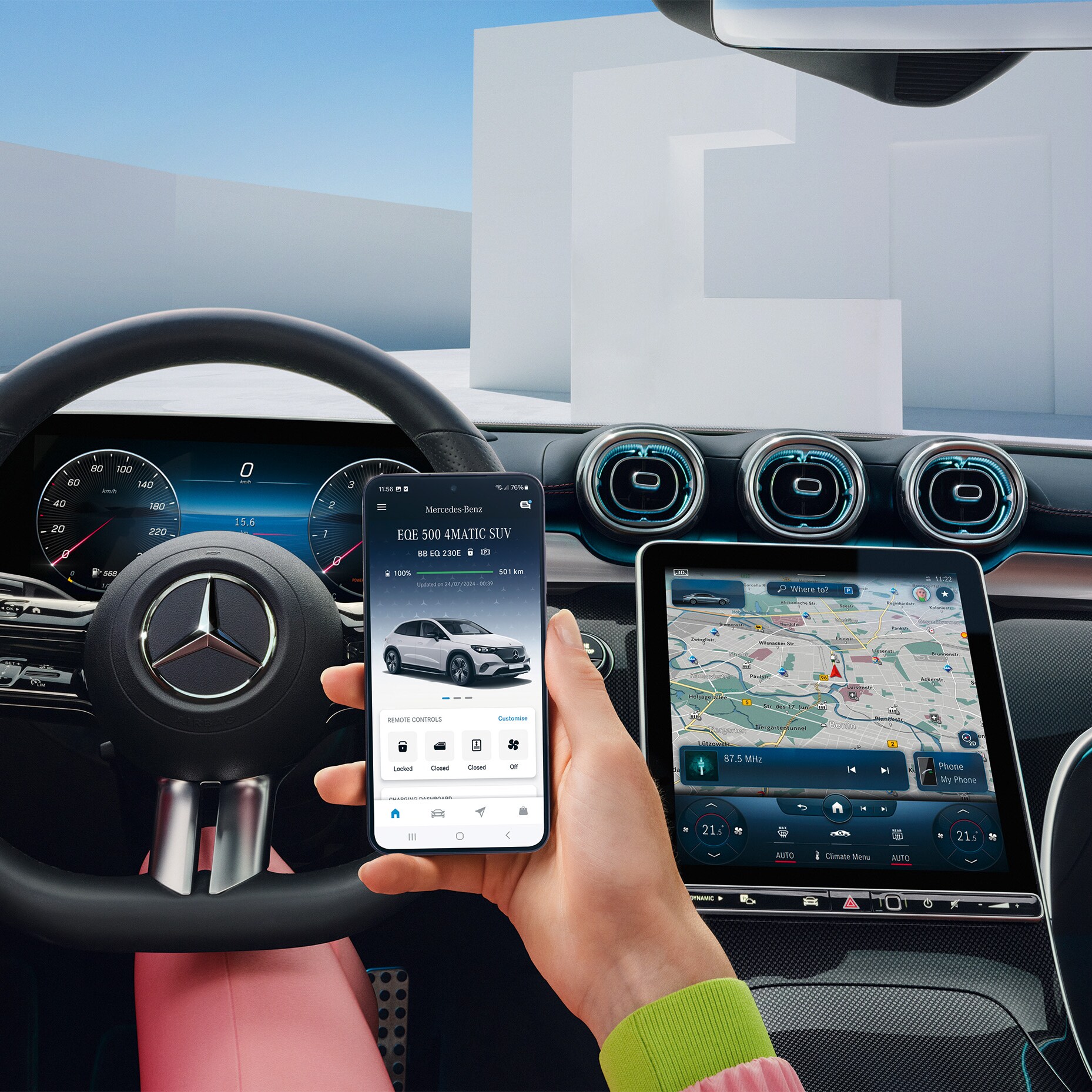 Man connecting to his Mercedes-Benz using Digital Extras on his smartphone.