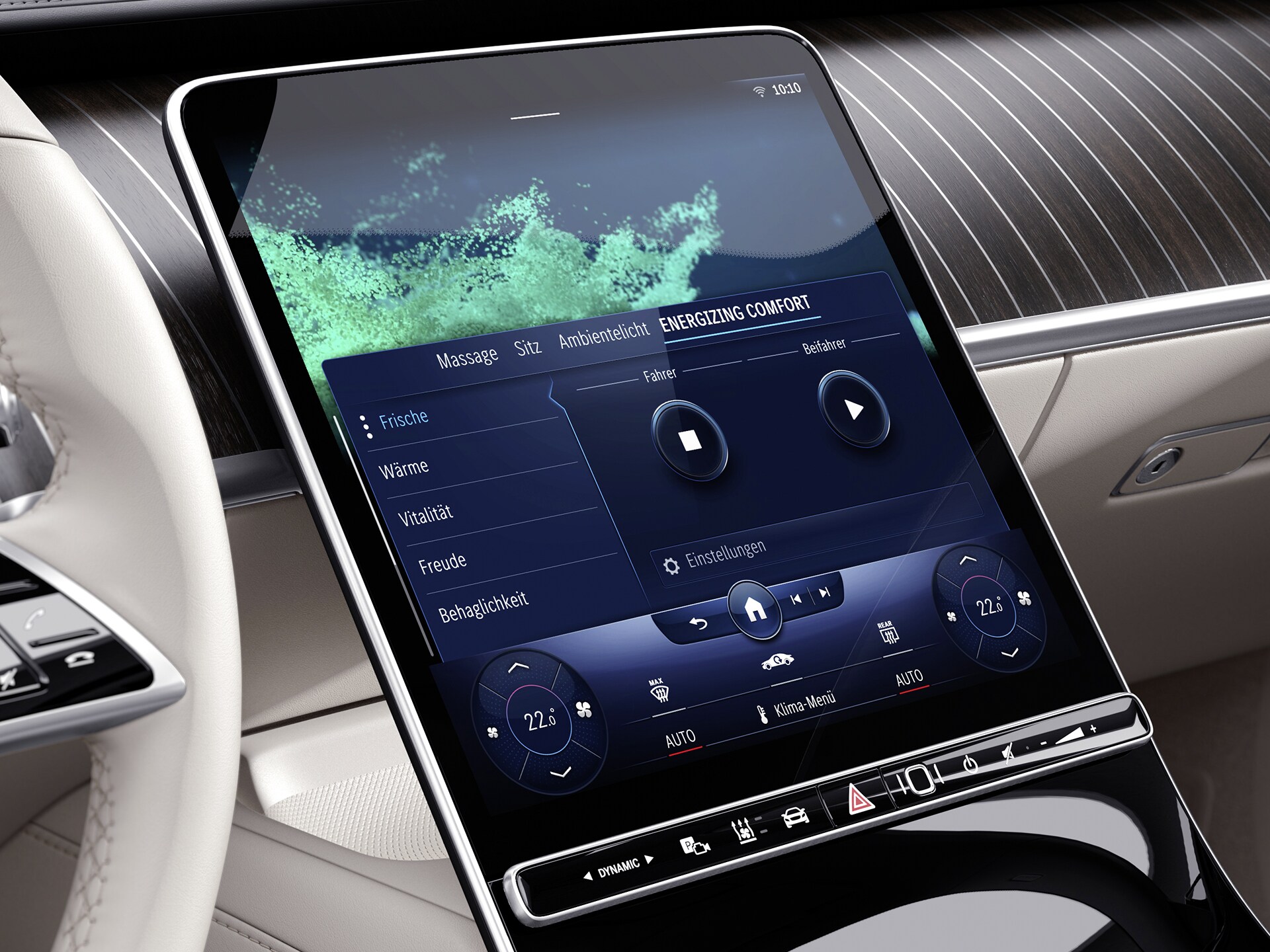 The ENERGIZING COMFORT display in a Mercedes-Benz car.