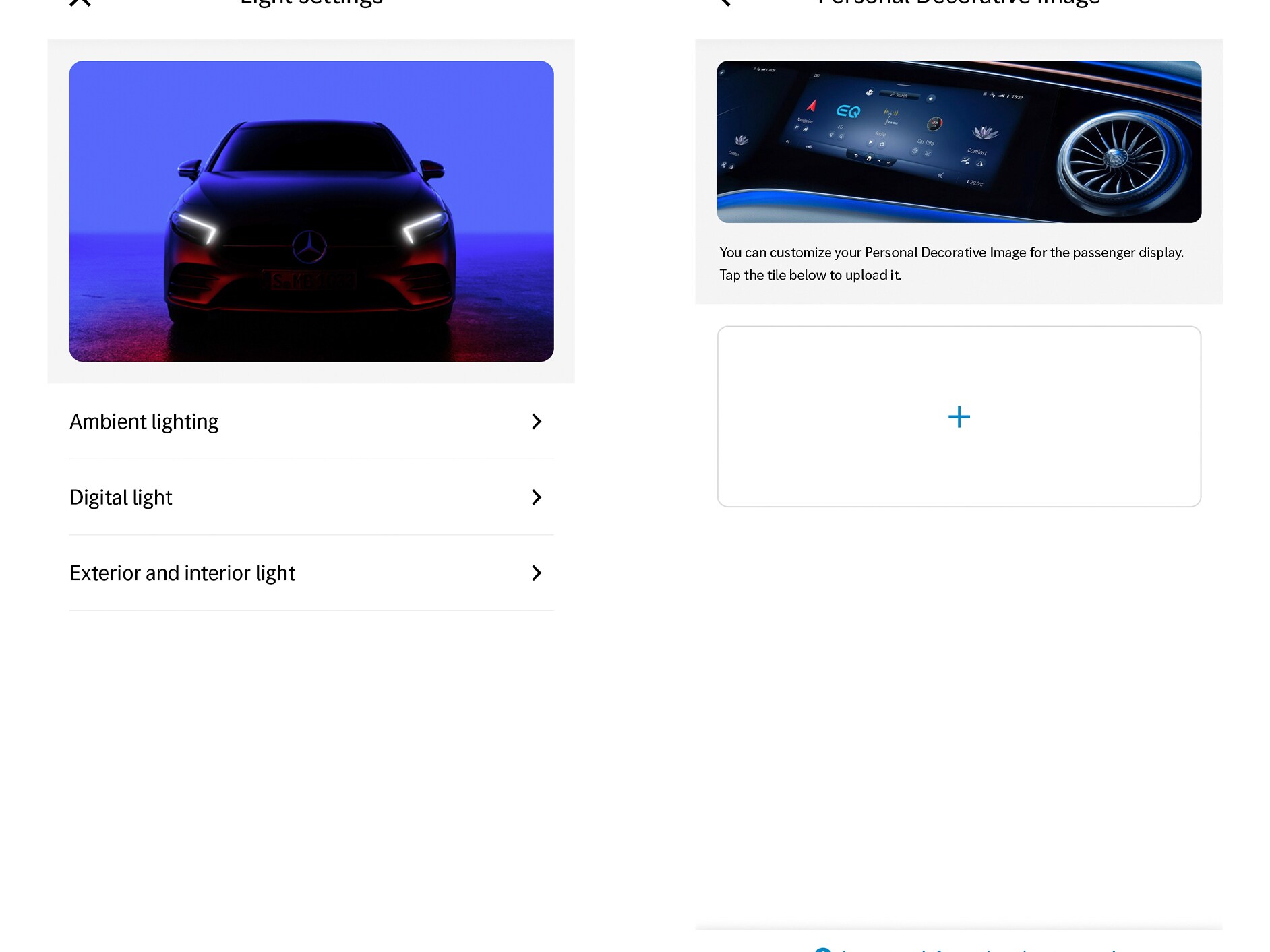 The display of the MBUX multimedia system shows the Personalisation Digital Extra.