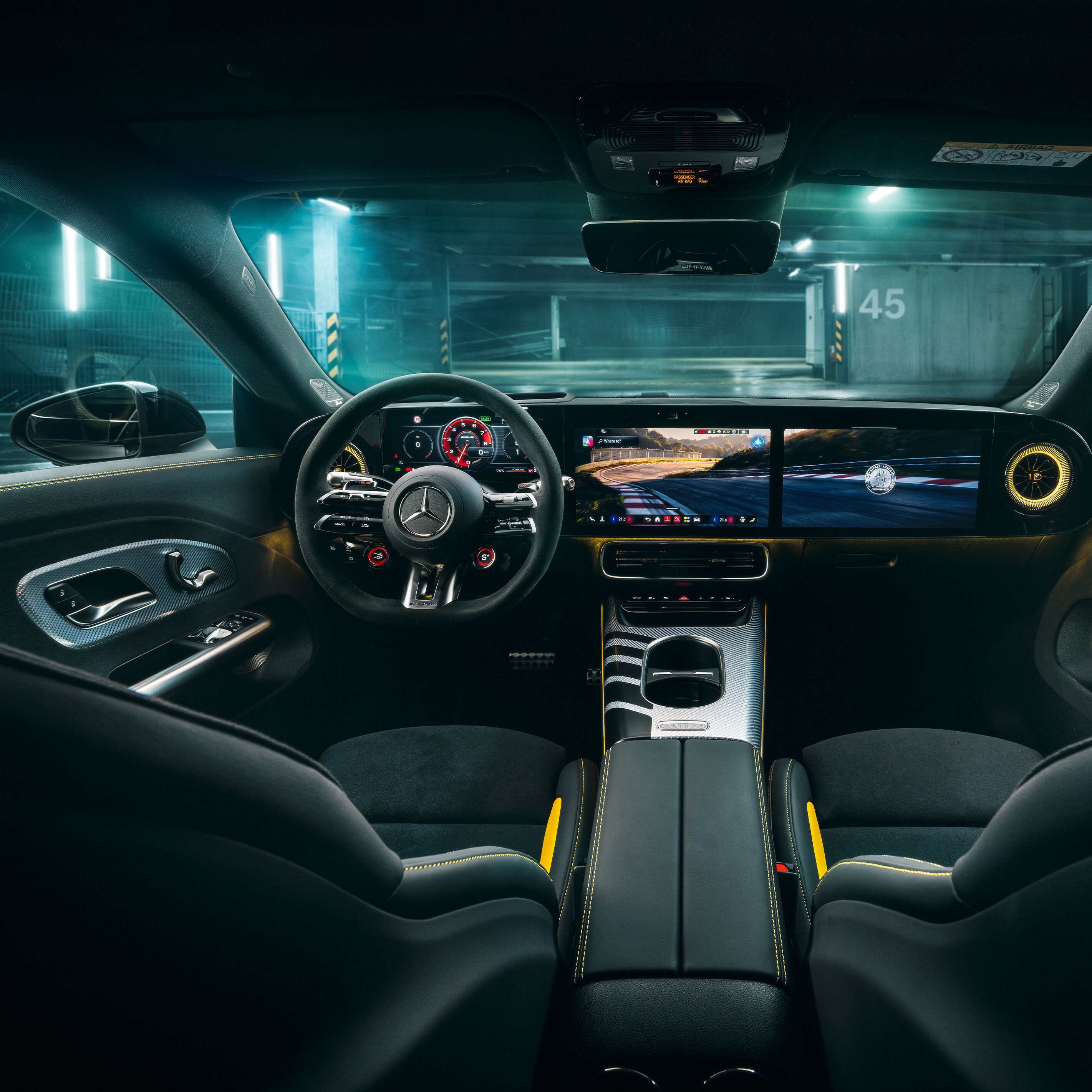 The interior of the all-new Mercedes-AMG CLA 45 4MATIC+ electric.