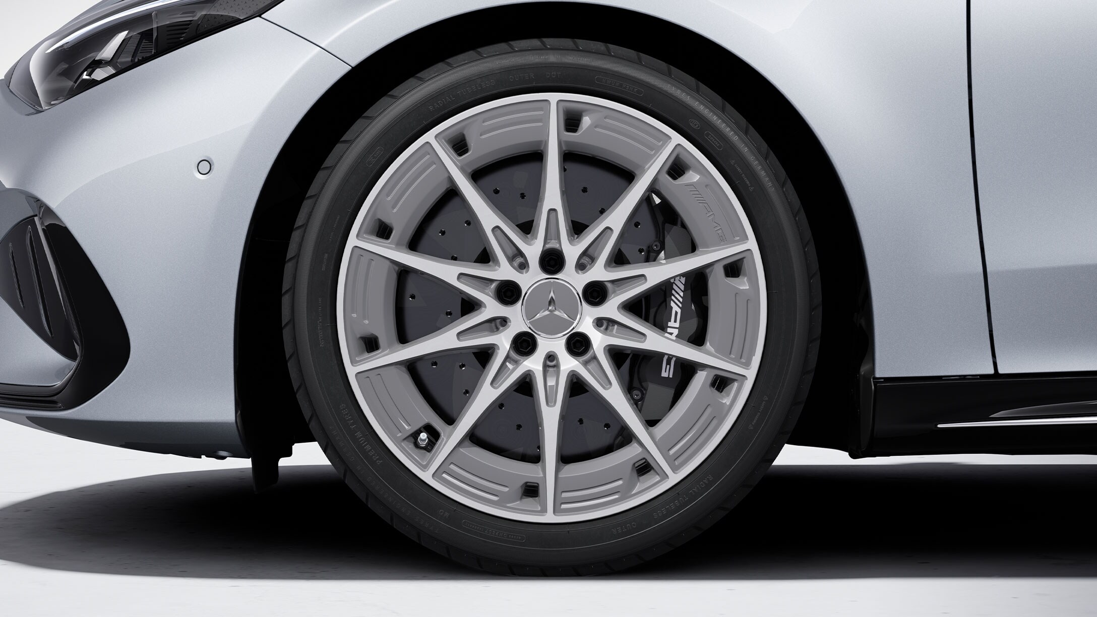 The all-new Mercedes-AMG CLA 45 4MATIC+ electric with black brake callipers.