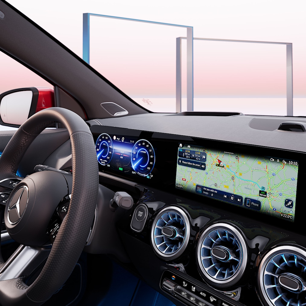 Display of navigation functionality on the vehicle display.
