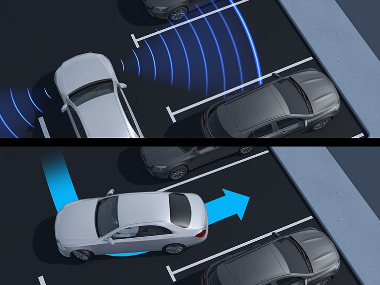 Operating principle of Active Parking Assist with PARKTRONIC in the EQA from Mercedes-EQ.