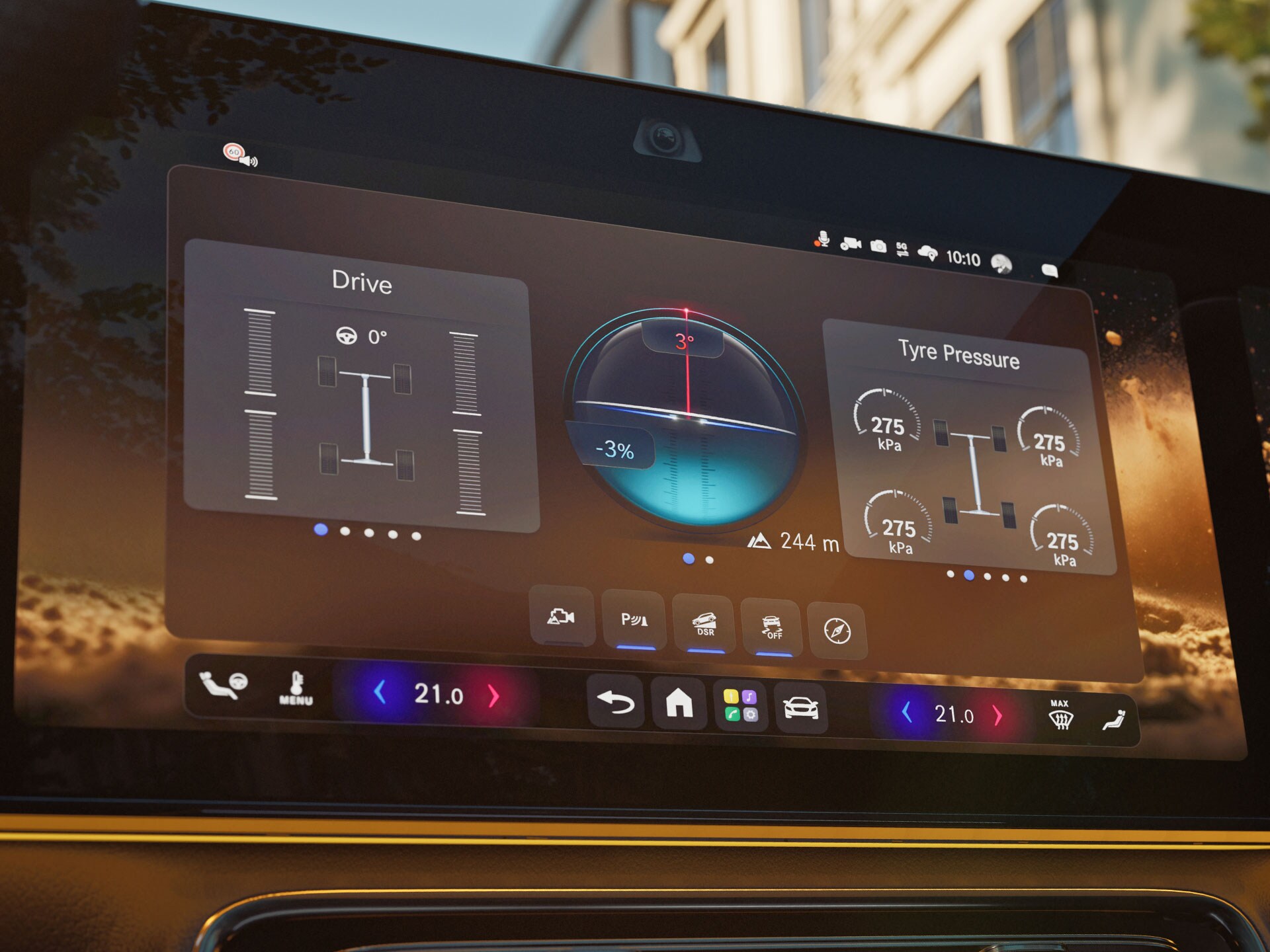 The interior of the all-new electric GLA from Mercedes-Benz with focus on the mbux superscreen showing the Transparent bonnet.