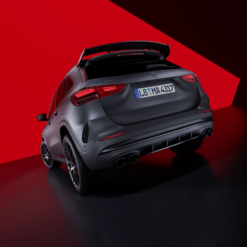 Rear side view of a Mercedes-AMG GLA 45 S 4MATIC+.