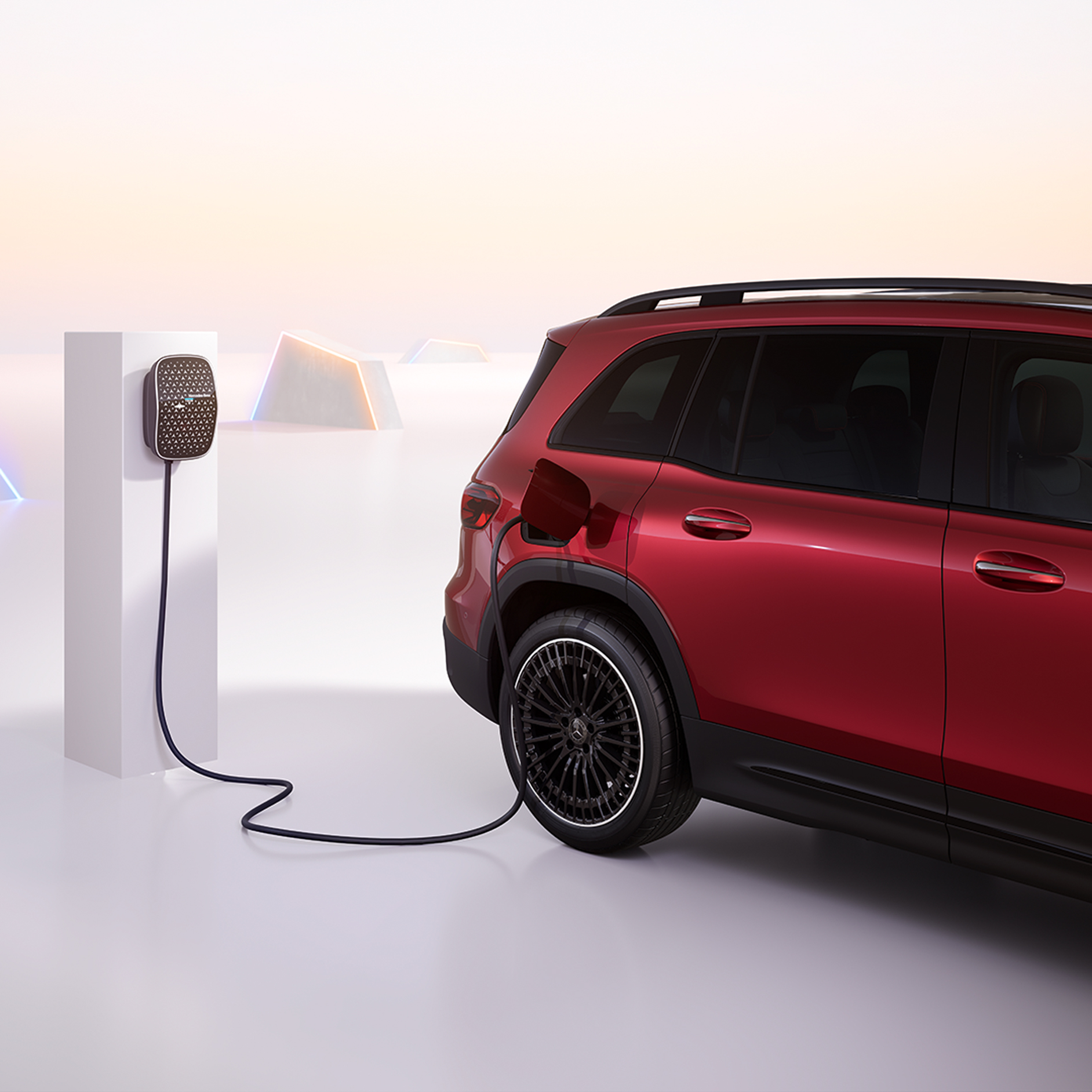 Charging | Electric cars | Mercedes-Benz The EQB electric car charging at a Mercedes Benz Wallbox.