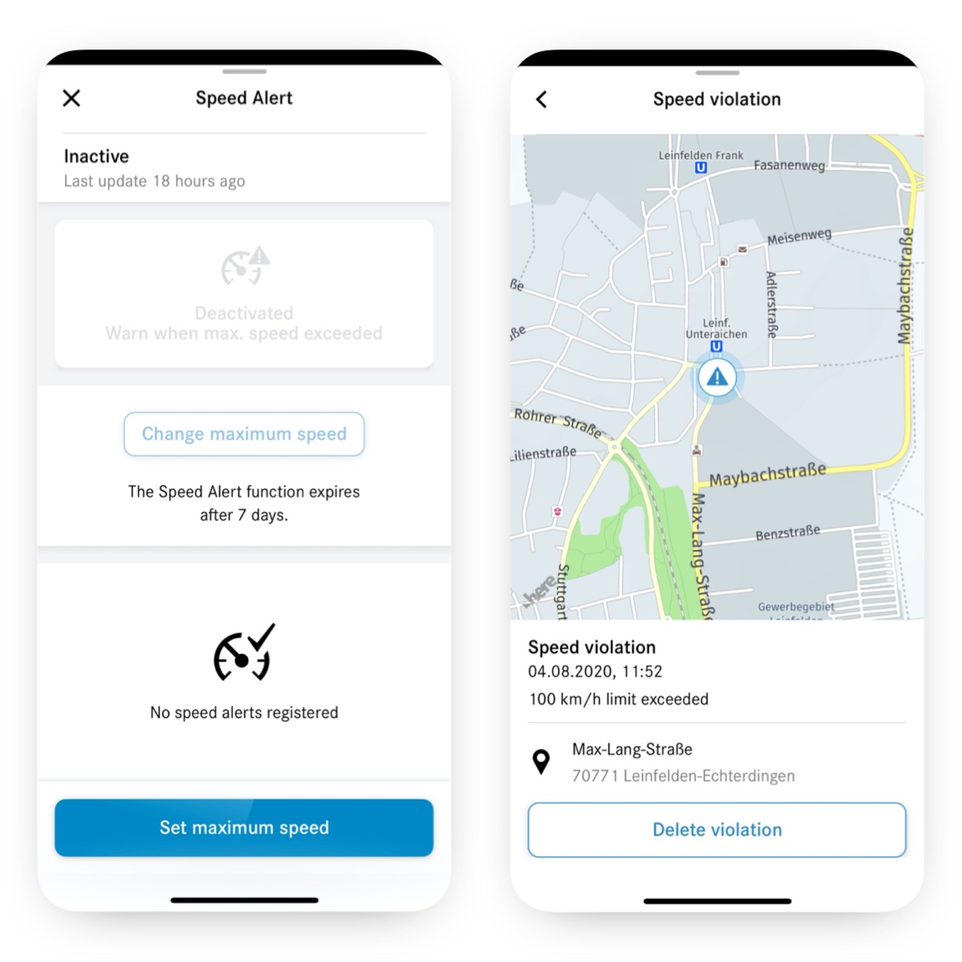 Speedfencing | Excellence Package | Mercedes me You can see the different screens that appear on a smartphone when the Speedfencing Digital Extra is activated and detects an infringement.