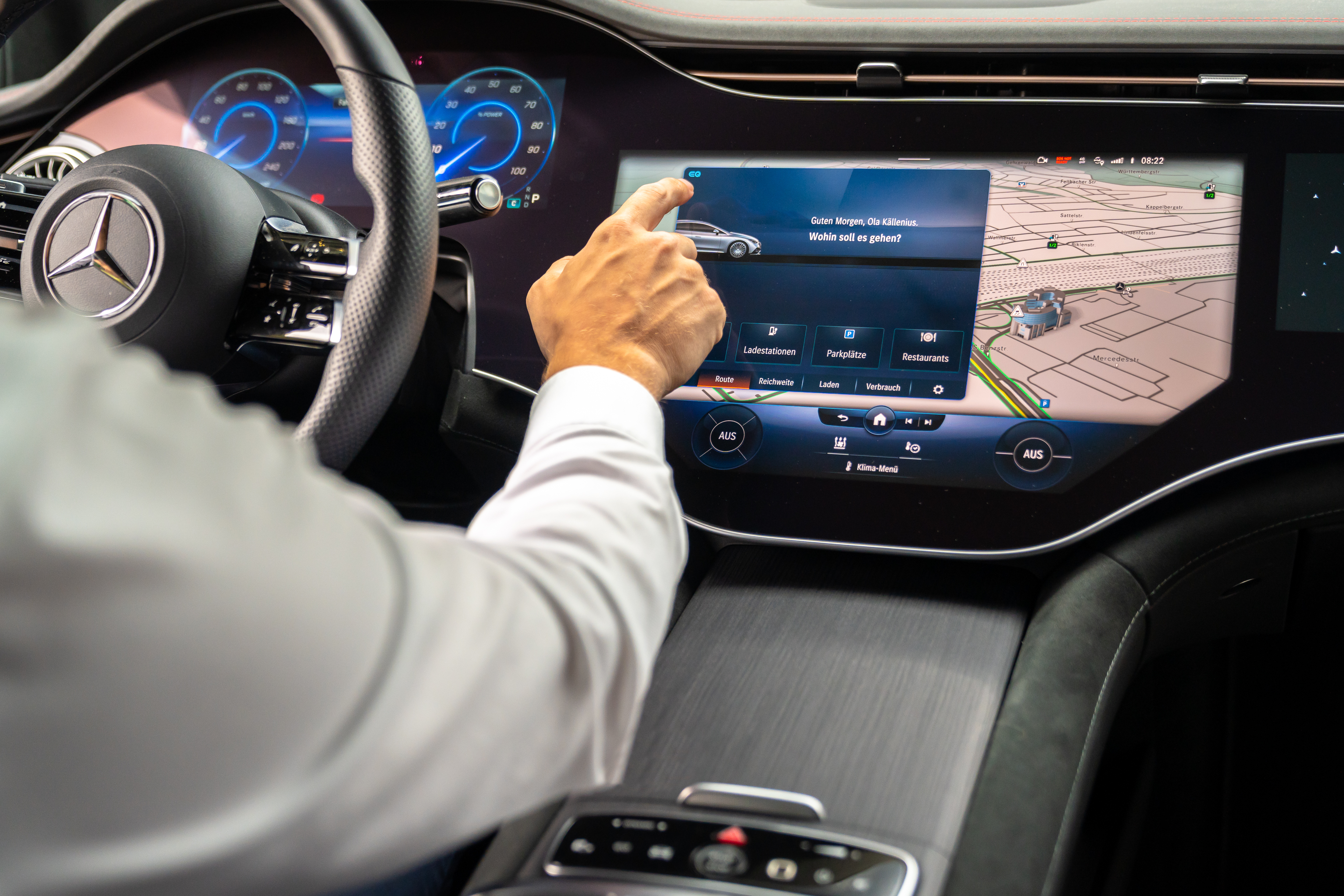 Navigation with Electric Intelligence Navigation with Electric Intelligence calculates the best route, including charging stops