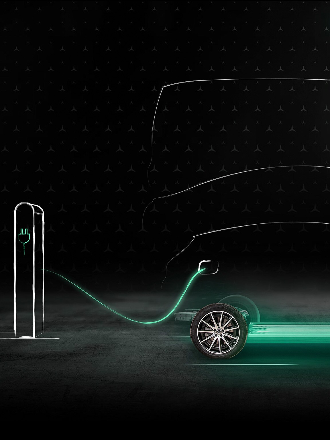 Mercedes-EQ model shown schematically at a charging station