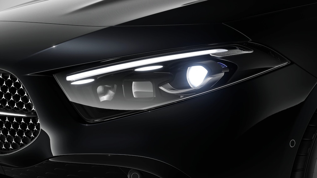 Dynamic view of a Mercedes-Benz A-Class Sedan LED High Performance headlamps