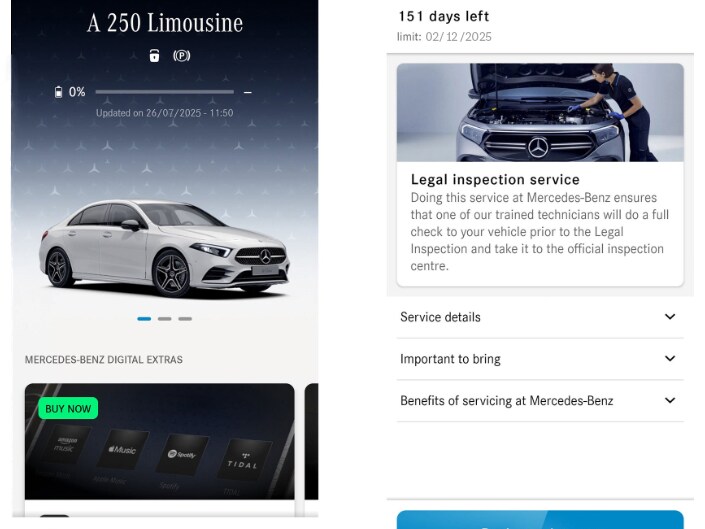 A sneak preview of the integrated services in the Mercedes-Benz App.
