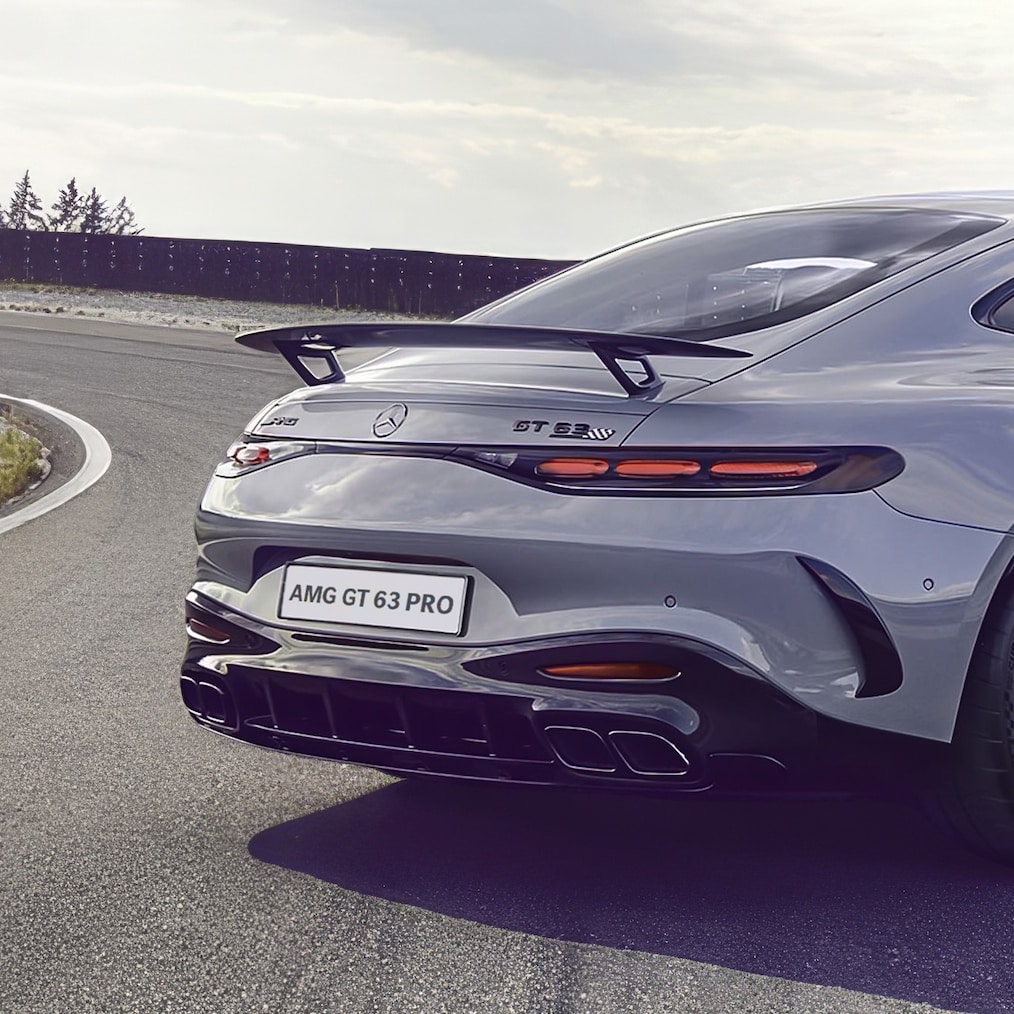Driving shot of the Mercedes-AMG GT 63 Coupé.