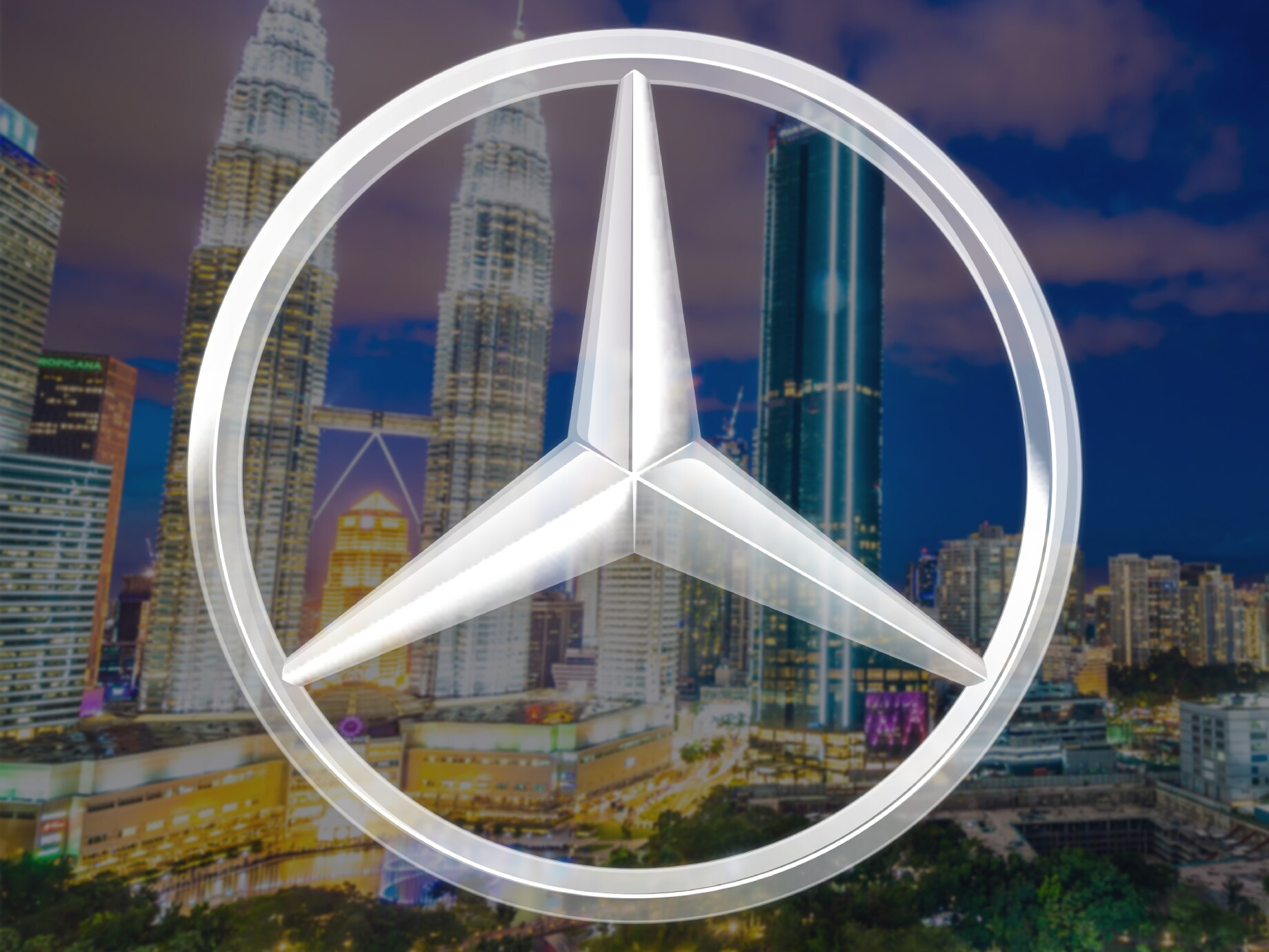 Kuala Lumpur skyline with Mercedes-Benz Star logo